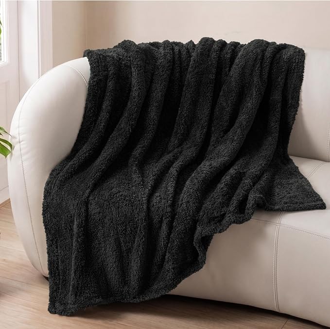 Exclusivo Mezcla Fleece Black Throw Blanket for Couch Sofa, Ultra Soft, Lightweight and Fluffy Blankets for Women, All Season, 50x60 Inches