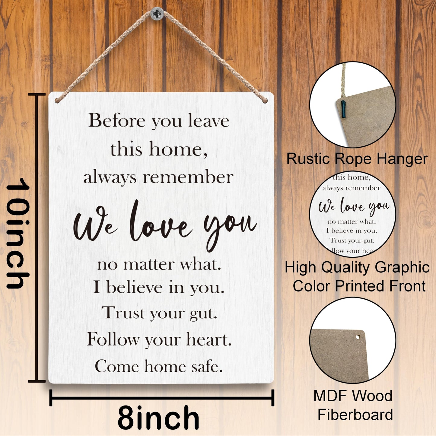 FUGWN Before You Leave This Home Always Remember We Love You Sign Hanging Wooden Signs 8x10, We Love You Wall Sign Decor, Entryway Wall Decor, Inspirational Motivational