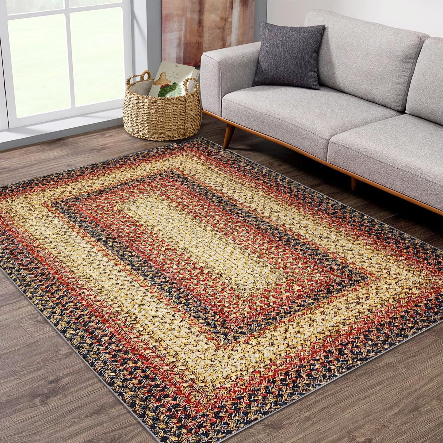 ROYHOME Braided Print Area Rugs Washable Rug 4x6 Boho Aesthetic Carpet Modern Geometric Rug Bohemian Floor Cover Distressed Throw Rugs for Living Room Bedroom Nursery Kitchen, Red