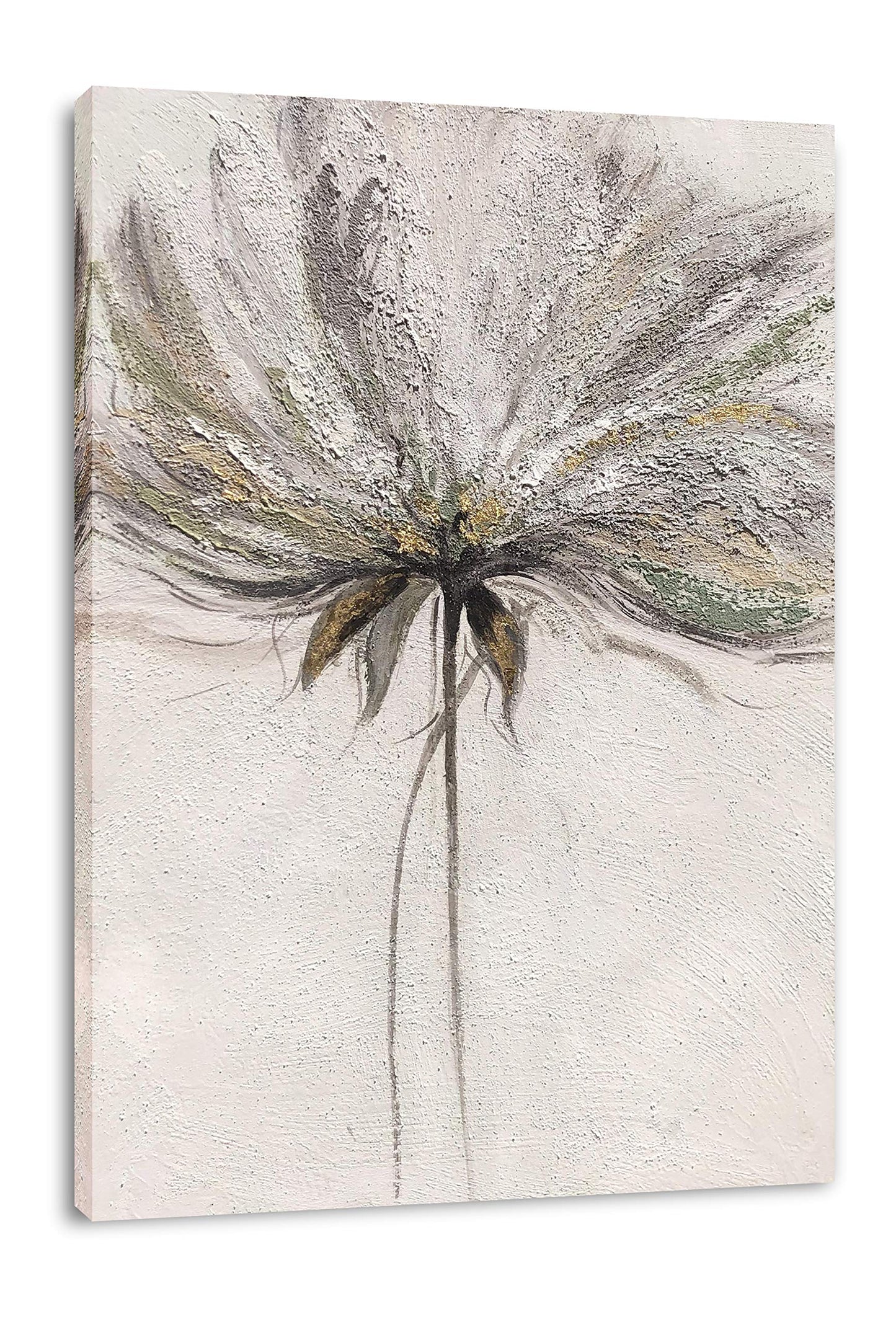 Yihui Arts Hand Painted Abstract Floral Wall Art Pictures Grey White Gold Foil Painting Sand Artwork For Bedroom Decoration