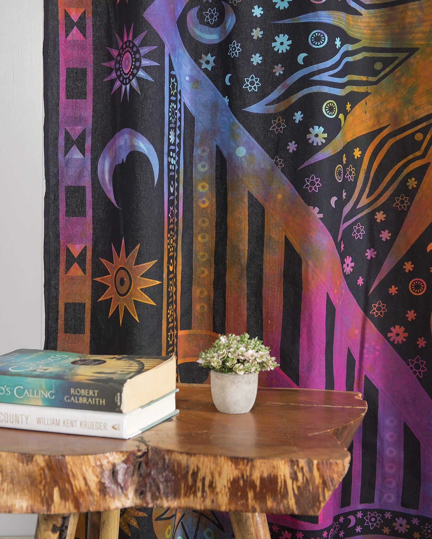 Popular Handicrafts Indian Burning Sun Hippie Mandala Window Curtains - Gypsy Tye Dye Bohemian Sun Moon Beautiful Drapery Bedroom Living Room Balcony Valance Panels Purple