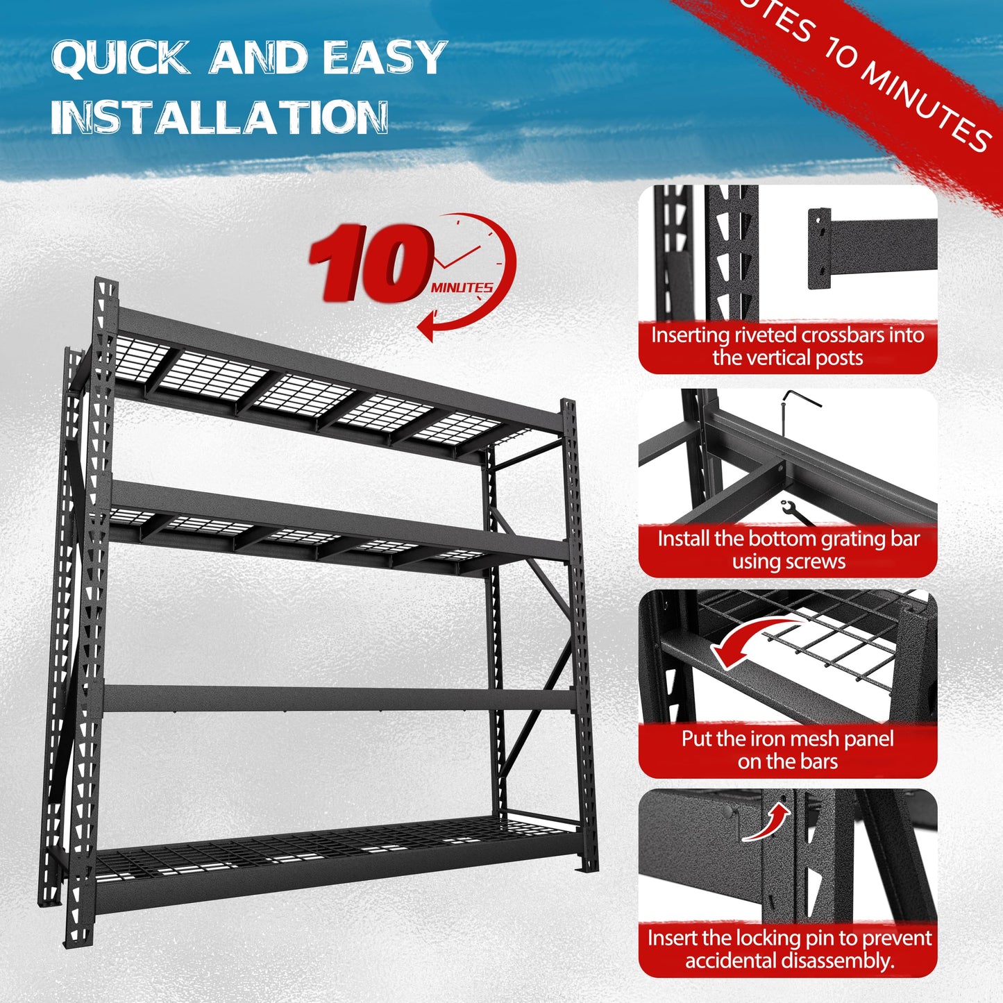 MUPATER 91" W x 24" D x 87" H Industrial Storage Shelving, 8000 Pound Load Capacity, 4-Tier Heavy Duty Adjustable Shelves, Metal Garage Storage Rack for Warehouse, Garage, Kitchen