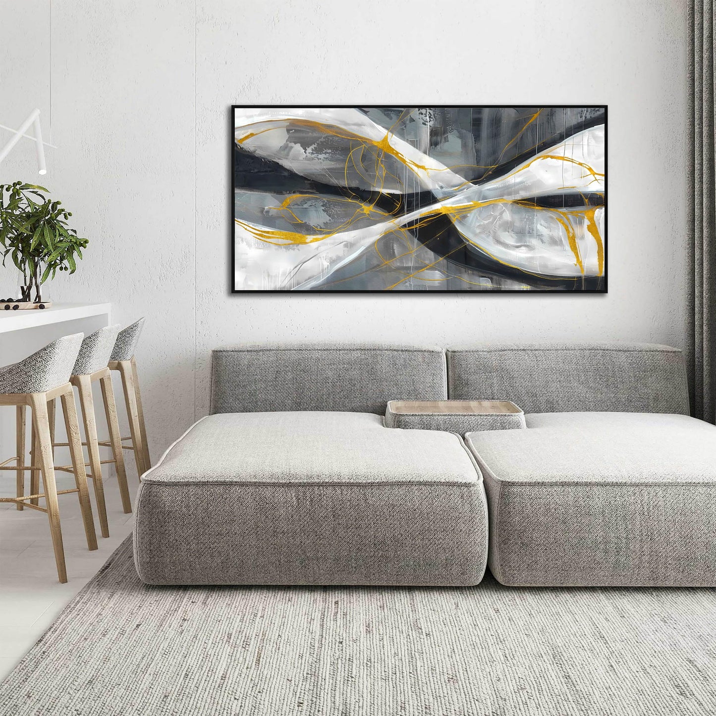 Ouzzlie Abstract Wall Decor Art Modern Canvas Picture Black White and Gold Wall Art for Bedroom Office Decoration 24" x 48"
