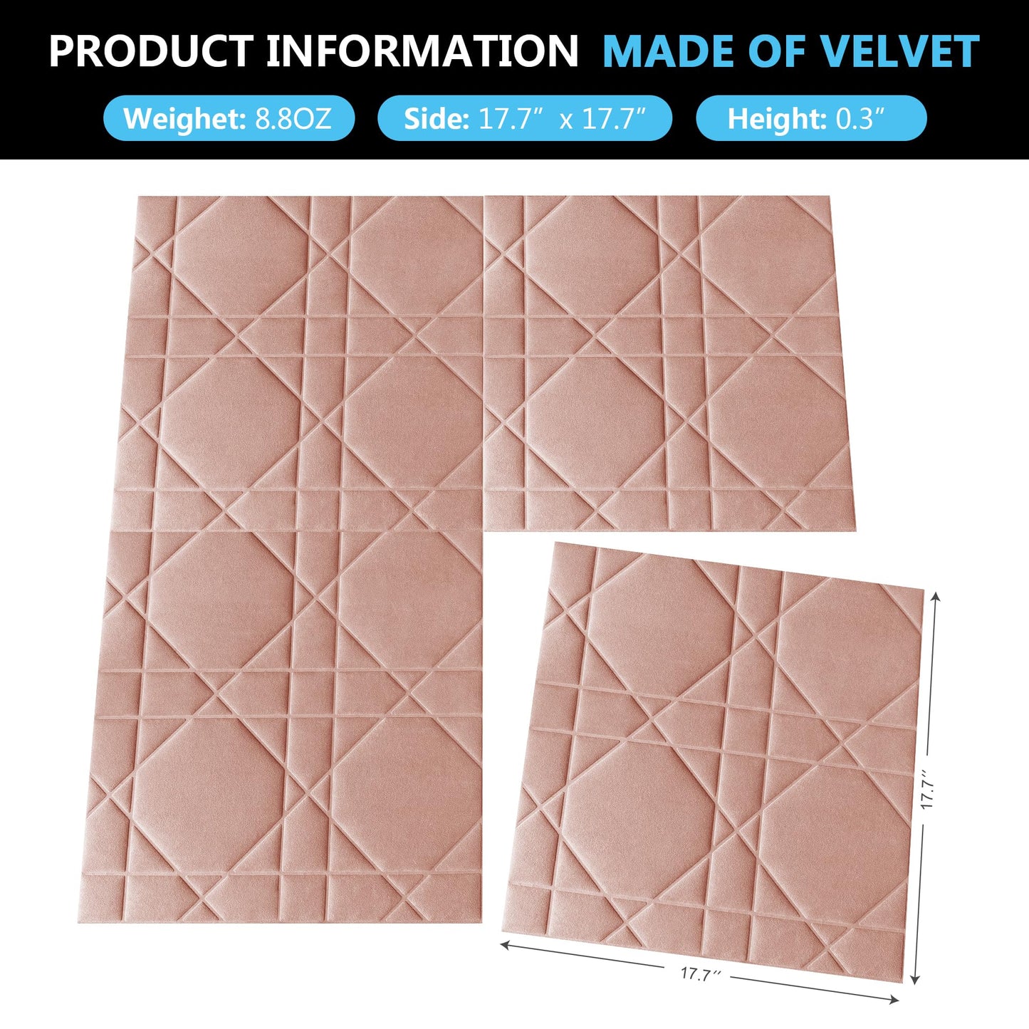 Aurawall Velvet 3d wall panels for Interior wall Decor peel and stick, Soundproof Geometric Textured 3d Wall Panels for Living Room, Bedroom, TV Background Pink 17.7" x 17.7", Covers 26.15 Sq.Ft 12pcs