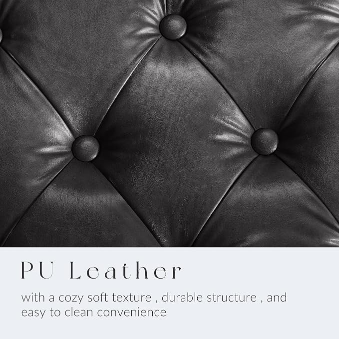 GRAINELL Storage Ottoman Bench, Upholstered Tufted Bedroom Bench with Storage, End of Bed Storage Bench for Living Room & Entryway, 350 lb Capacity, Leather Black
