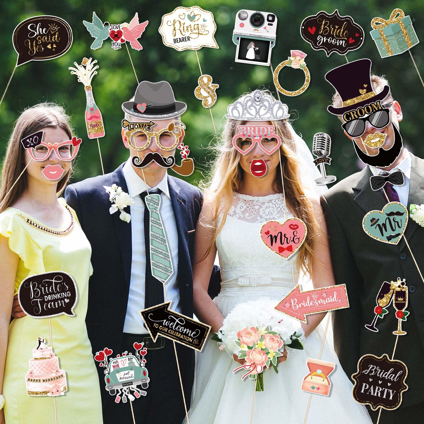 36 PCS Wedding Photo Booth Props Party Supplies Selfie SignsHoliday Picture Decorations Photo Booth Props for Weeding Party Favors Pose Sign Kit Fun for Party