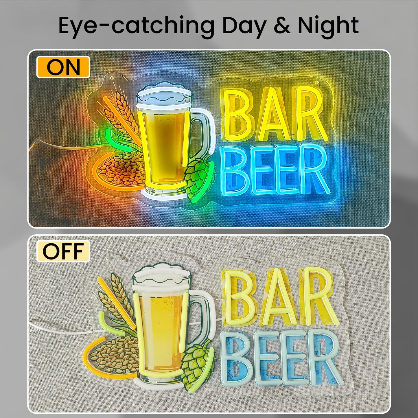 Neon Beer Signs, LED Beer Mug Sign Light Up Bar Signs for Beer Bar Restaurant Pub Bistro Club Party Man Cave Bedroom Kitchen Wall Decor, USB Power & Dimmable