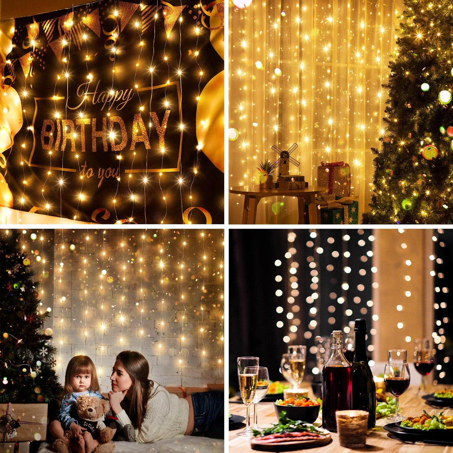 Tuanse 195 LED Curtain Tapestry Lights Backdrop String Lights, 6.5 x 5 Feet Hanging Fairy Curtain Light with 8 Lighting Modes and Remote for Bedroom Window Wall Indoor Outdoor Graduation Decor 1 Pack