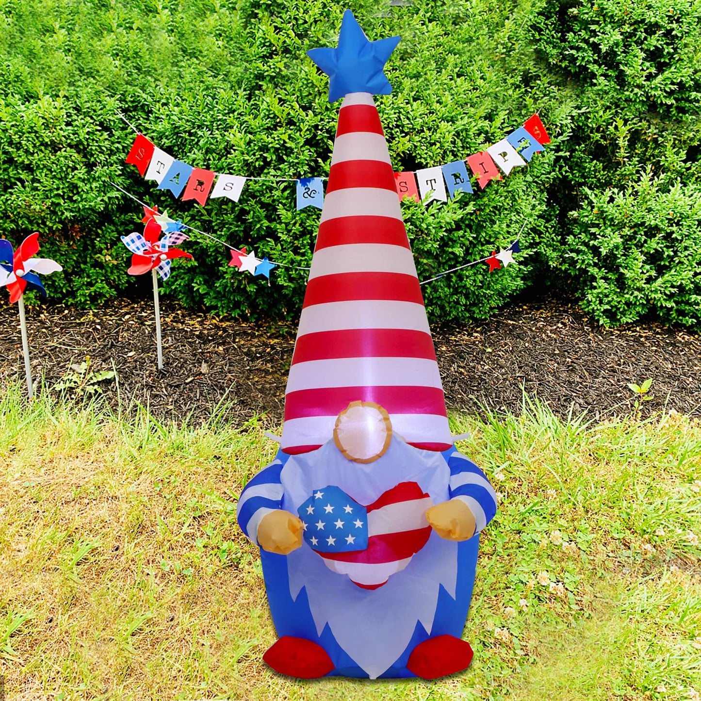 Juegoal Patriotic Independence Day Inflatable, 4FT Blow Up Gnome, 4th of July Outdoor American Uncle Sam, Lighted Tomte Elf with Top Hat for Lawn Yard Home Veterans Day Celebration Garden Decor