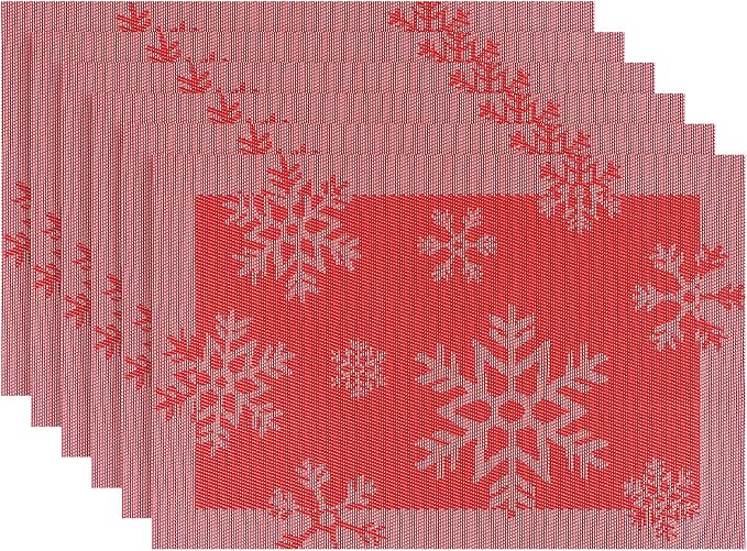 Aofmee Christmas Placemats Set of 6, Washable Christmas Place Mats for Kitchen Dining Table, Indoor/Outdoor Woven Vinyl Christmas Table Mats, Non-Slip Heat Resistant Holiday Placemats Easy to Clean