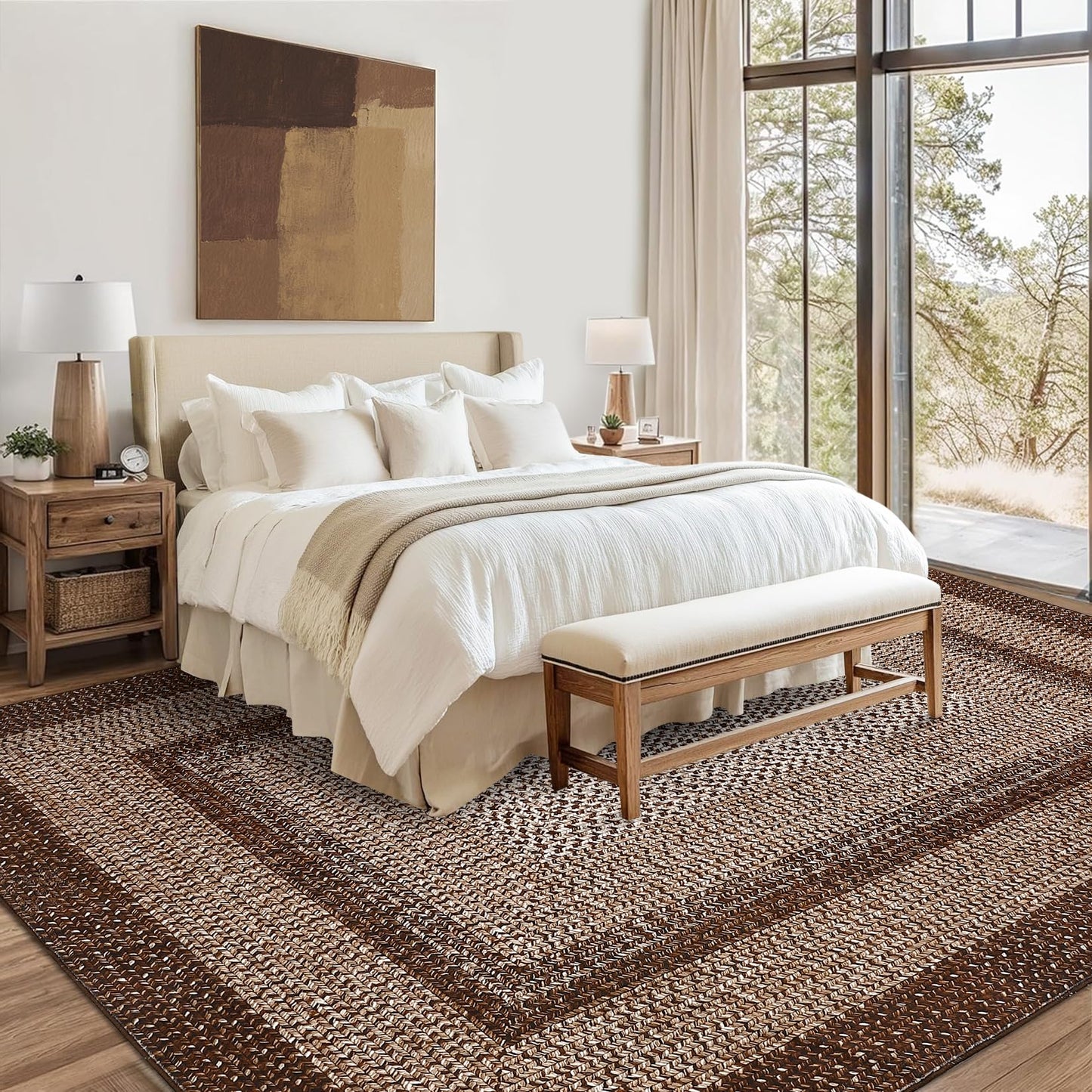 GarveeHome Printed Rug with Braided Pattern on it, Washable 8 x 10 Rug for Living Room Non Slip Soft Bedroom Rugs Low Pile Stain Resistant Carpet for Nursery Dining Room Playroom Classroom