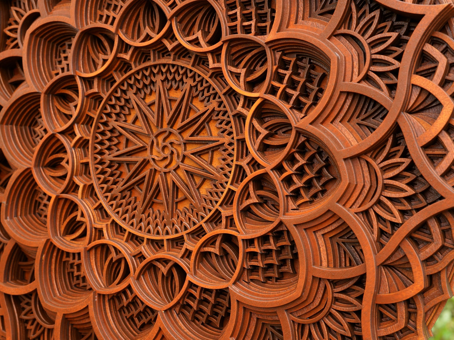 BHDecor Home Wall Decor – Multilayered Laser Cut Carved Elegant Wooden Varnished Mandala Hanging MDF Panels for Decoration - Rustic Contemporary Artwork 35.4 x 35.4 inch (90cm)