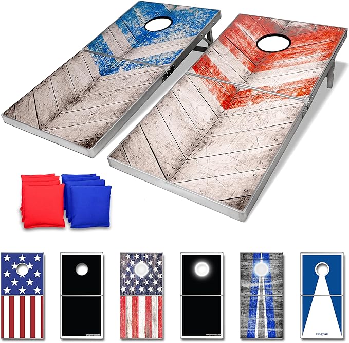 GoSports 4 x 2 ft Aluminum Cornhole Game Sets – Choose LED Lights or Standard - Set Includes 2 Foldable Regulation Size Boards, 8 Bean Bags, & Rules