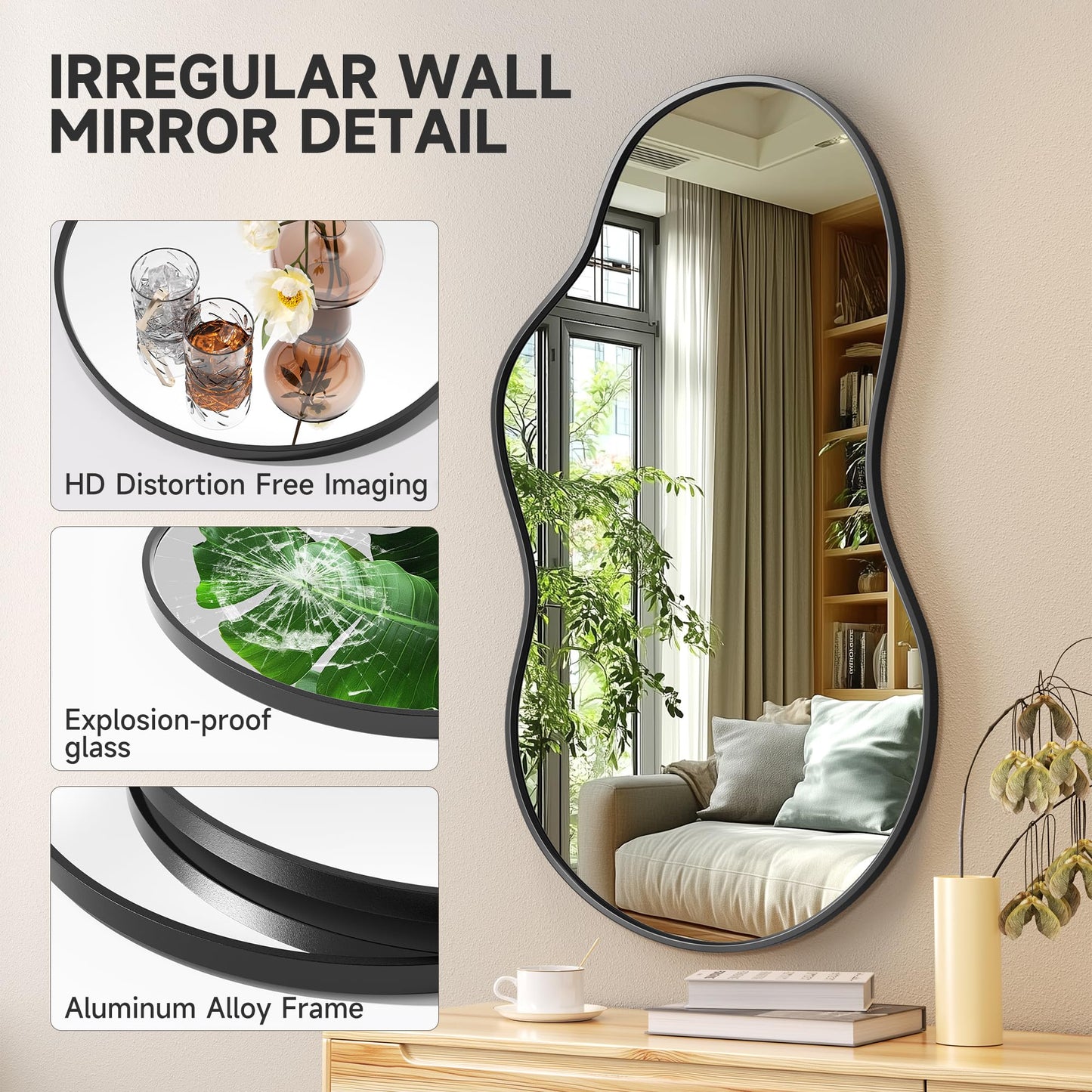 Hasipu Irregular Wall Mirror - 35"x24" Asymmetrical Mirror, Modern Decorative Mirrors for Living Room, Entryway, Hallway, Bathroom, Bedroom,Wall Mounted Home Decor (Black)