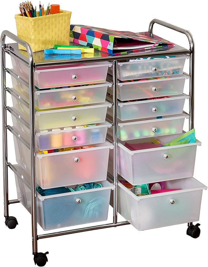 Honey-Can-Do Rolling Storage Cart and Organizer with 12 Plastic Drawers