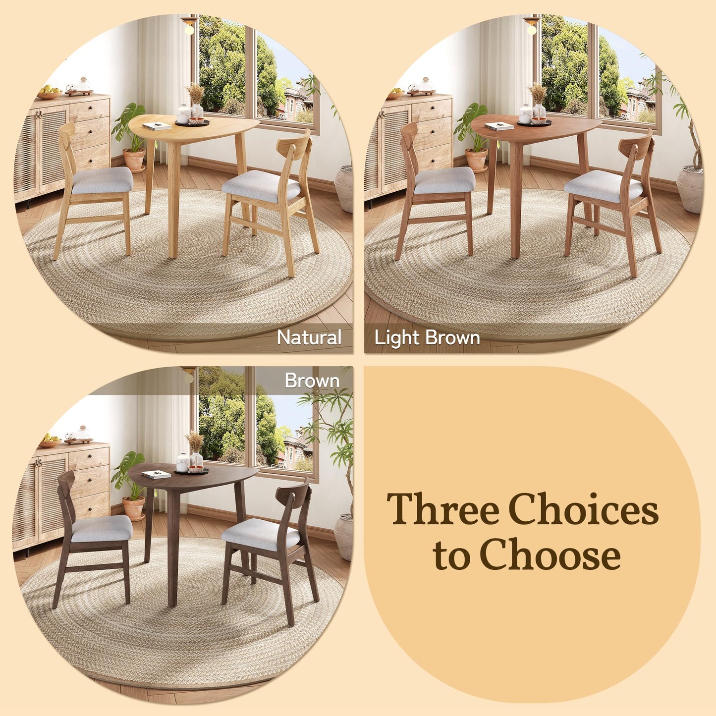 Merax 3-Piece Modern Dining Set, Triangular Side Table & 2 Curved Wood Chairs, Minimalist Space-Saver for Small Living Room, Kitchen, Easy Assembly, Brown