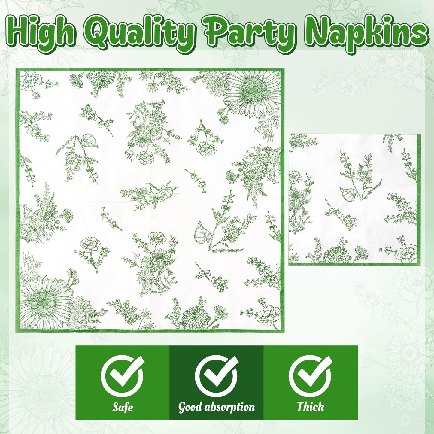 G1ngtar 96Pcs Sage Green Floral Party Plates Supplies Green Toile Chinoiserie Flower Tableware Decorations Disposable Paper Plates Napkins Forks for Birthday Spring Summer Party Wedding, Serves 24