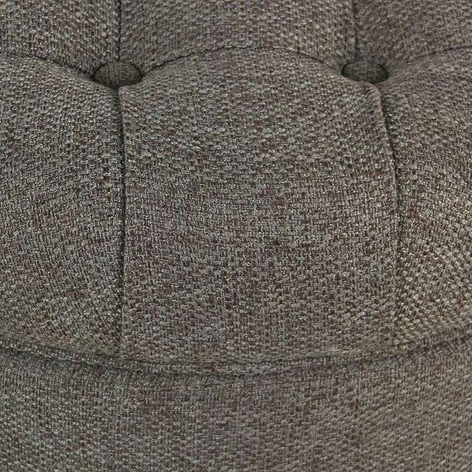 Homepop Home Decor | Button Tufted Woven Round Storage Ottoman | Ottoman with Storage for Living Room & Bedroom (Dark Gray)