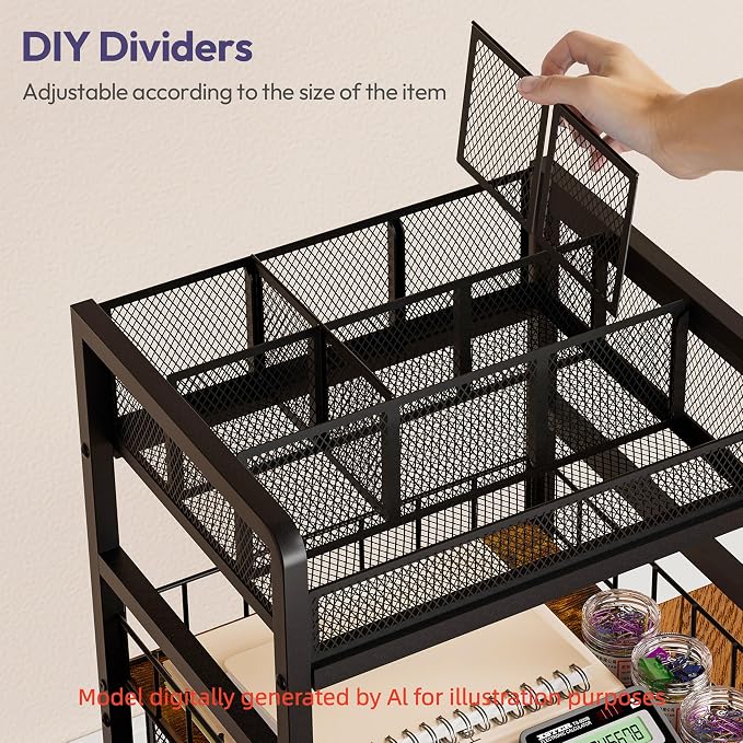 SWTYMIKI Rolling Cart with Drawers - Metal Craft Cart with Wheels, DIY Divider and Wood Shelf, Art Supply Organizer for Under Desk Storage, Utility Storage Cart for Home Office Studio, Espresso