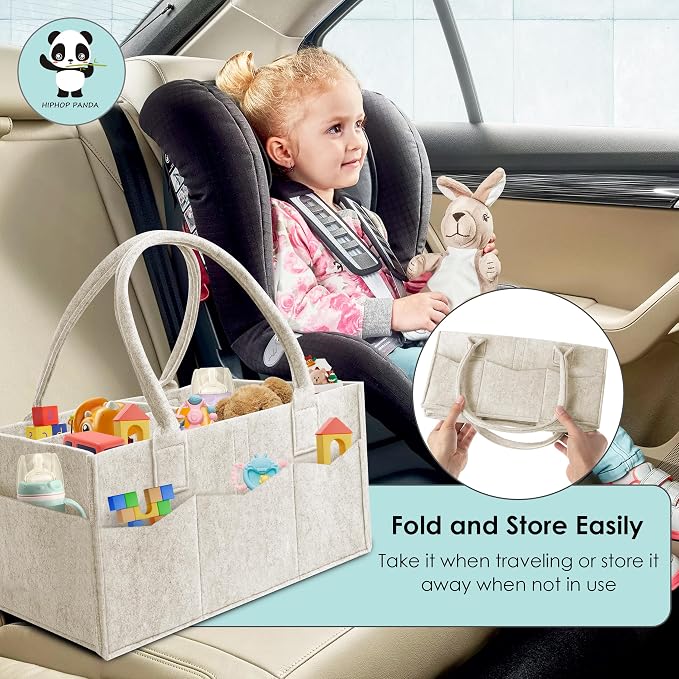 HIPHOP PANDA 2-Pack Diaper Caddy Organizer - Nursery Storage Bin & Car Organizer for Diapers, Wipes, and Baby Essentials - Dual-Color Solid Set (Caramel/Oatmeal), Large Size