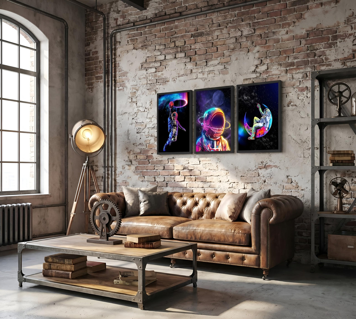 3pcs Cool Astronaut Canvas Wall Art Funny Whimsical Spaceman Basketball Posters Prints Paintings Universe Space Boy Wall Decor Pictures for Teen Boys Room Living Room Bedroom Decoration Unframed
