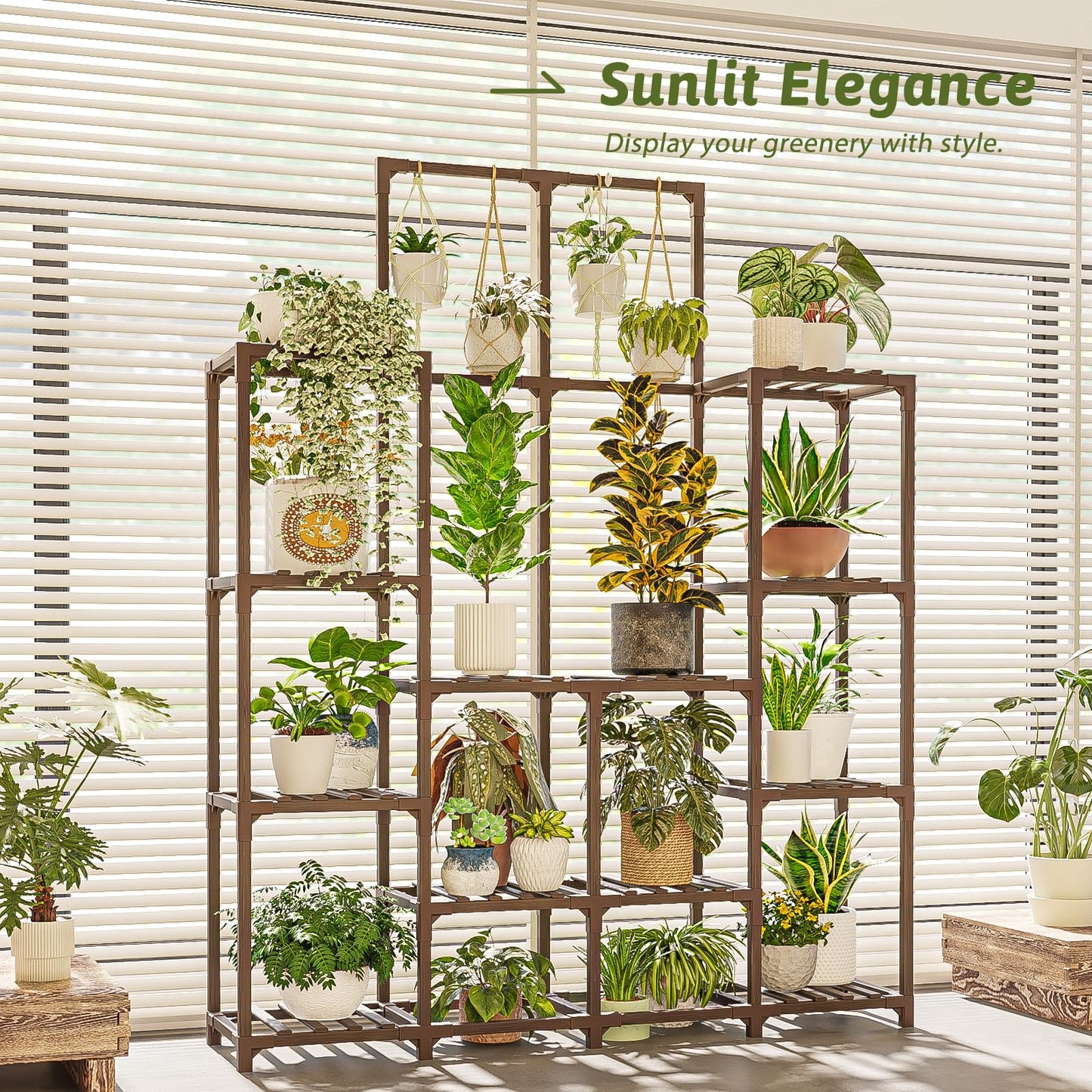 GENTINGBRO Plant Stand Indoor Outdoor 63" Tall Plant Shelf for Plants 12-Tier Large Plant Sheves for Living Room Heavy Duty Plant Rack Garden Balcony Patio Hanging Planter