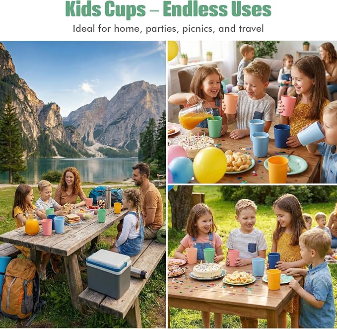 MASTERCOOK 6 Pcs. Small Reusable Cups –8 oz Unbreakable Drinking Glasses -Toddler Cups for Water, Juice, Milk–BPA Free Stackable Tumblers Plastic Cup set for Kitchen, Picnics, Parties- Kid-Friendly