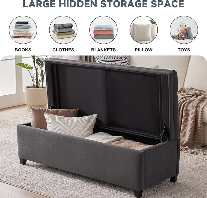 Mangodan 50" Storage Ottoman Bench, Tufted Ottoman with Storage for Living Room, Large End of Bed Ottomans, Modern Entryway Benchs, Window & Bedroom Benches for Foot of Bed (Darkgray)