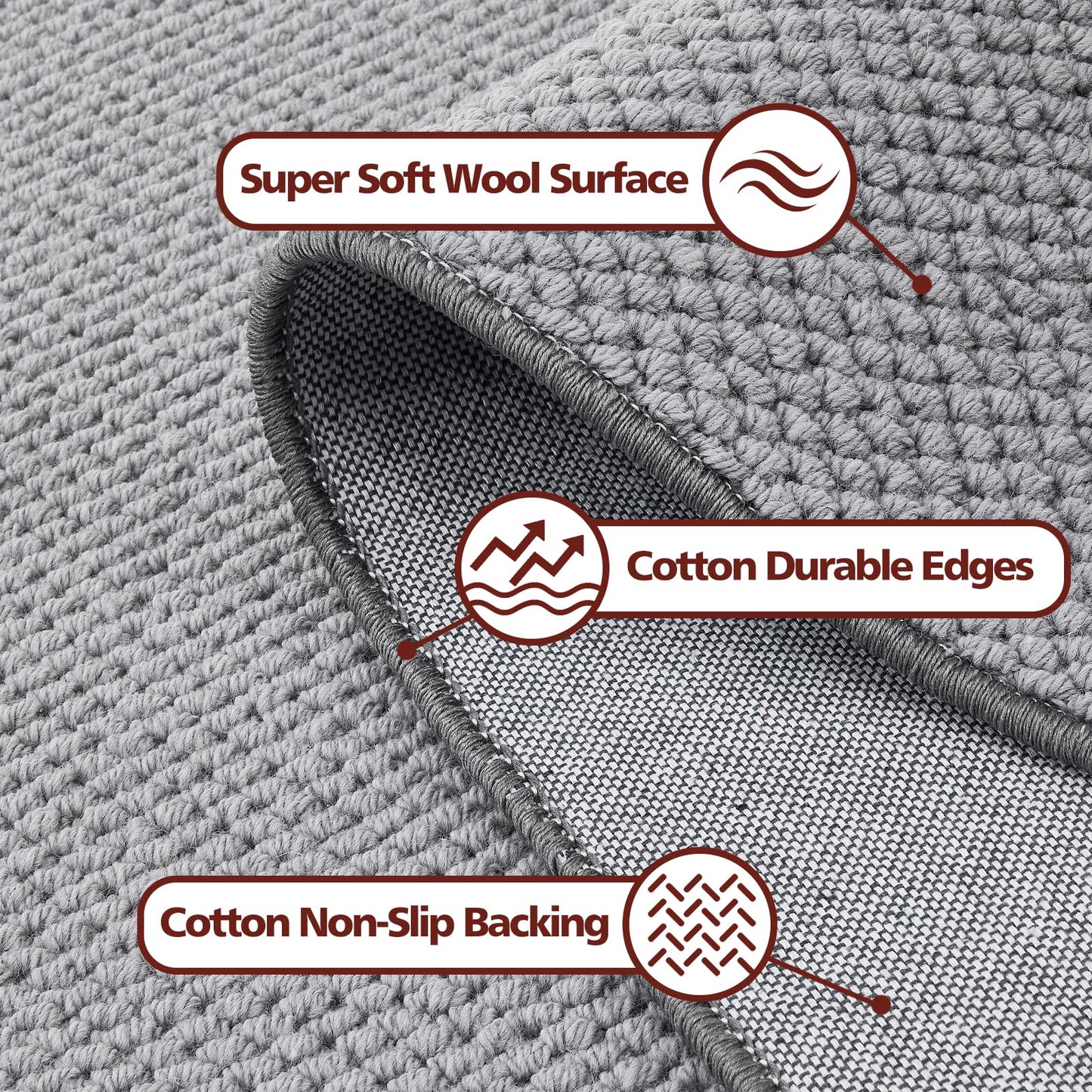 ANSSO Wool Rugs 8x10 for Living Room,80% Merino Wool and 20% Cotton Soft Tufted Area Rug with Cotton Non-Slip Backing,Large Area Rug for Bedroom Bedroom, Dining and Home Office (Dark Gray)