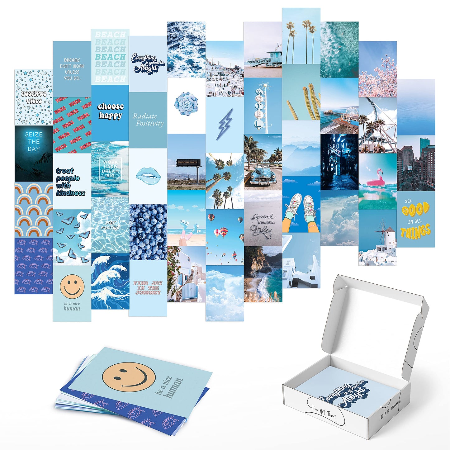 HAUS AND HUES Blue Photo Collage Kit for Wall Aesthetic Décor Beach Aesthetic Posters & Aesthetic Pictures | Aesthetic Blue College Room Decor (Set of 50)