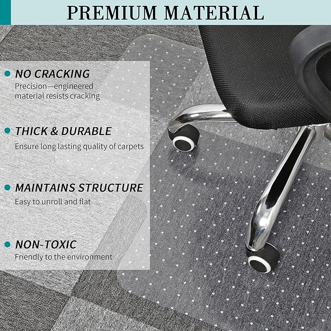 Office Chair Mat for Carpets, Clear Computer Desk Chair Mat for Low Carpeted Floors, Thick and Sturdy Carpet Protector, Easy Glide and Flat Without Curling (30" x 48" Rectangle)