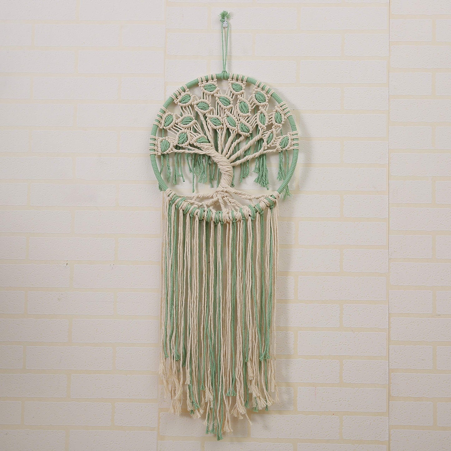 laddawan Macrame Wall Hanging Green and White Tree of Life Wall Art Decoration Home Decor Dream Catcher (X-Large)