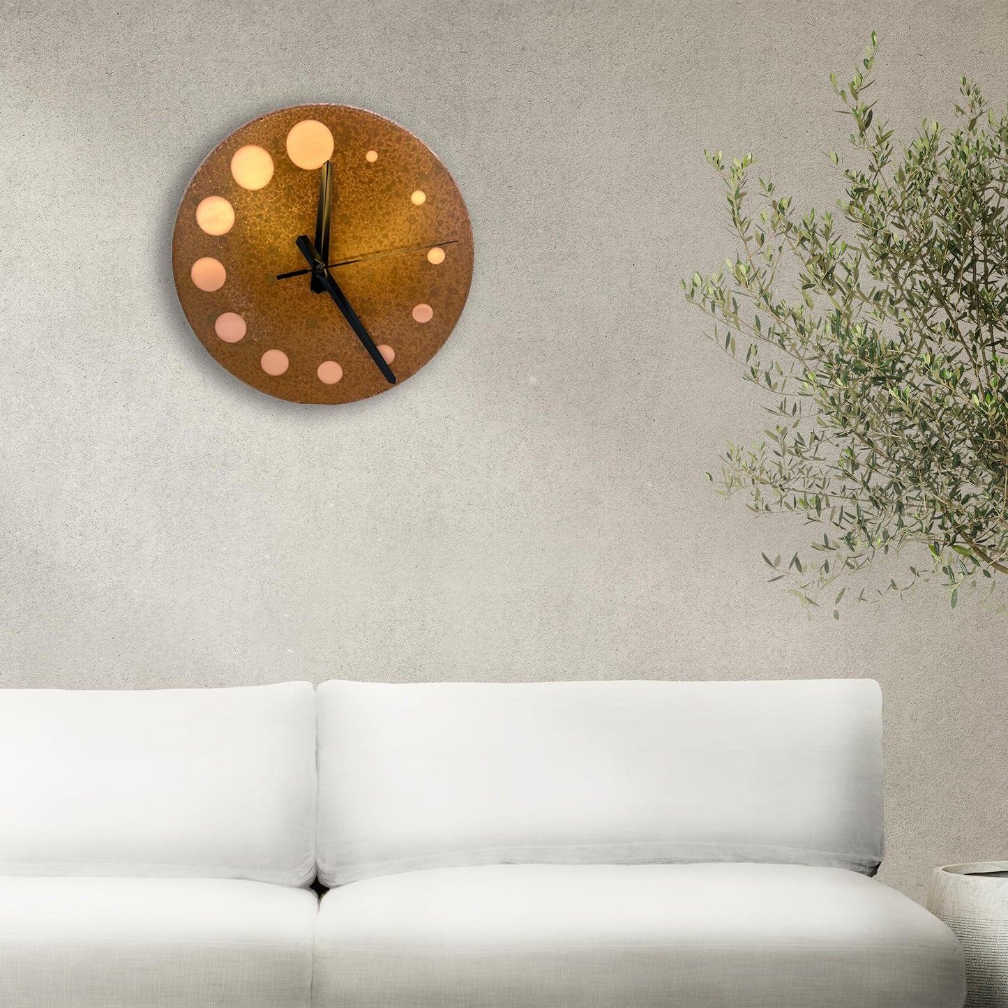 nooc art Handmade Pure Copper Wall Clock for Home Decoration, Decor Clock for Living Room, Bedroom and Kitchen, Rustic Decorative Mural Clock Art for Farmhouse (Circles of Time, 11)