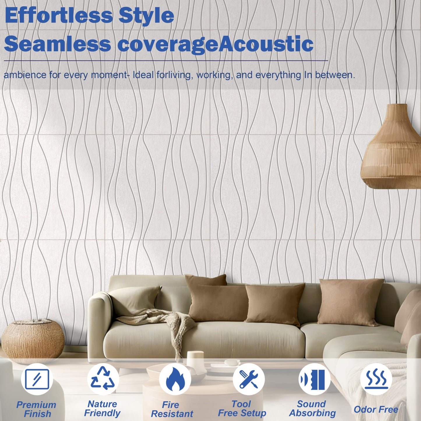 6 PCS Acoustic Panels, 23.6x23.6'' Self-Adhesive Soundproof Wall Panels,Water Waves Acoustical Wall Panels, Peel and Stick Wall Panel Decorative Acoustic Wall Panels for Recording and Home Studio