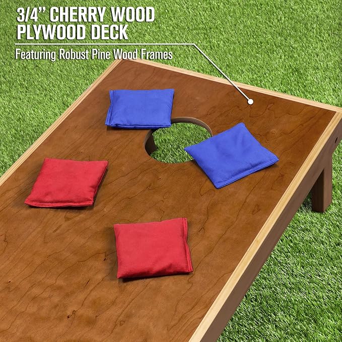 GoSports 4’ x 2’ Commercial Grade Cornhole Boards Set - Natural Wood Cornhole Boards, Choose From Different Bean Bag Color Combinations