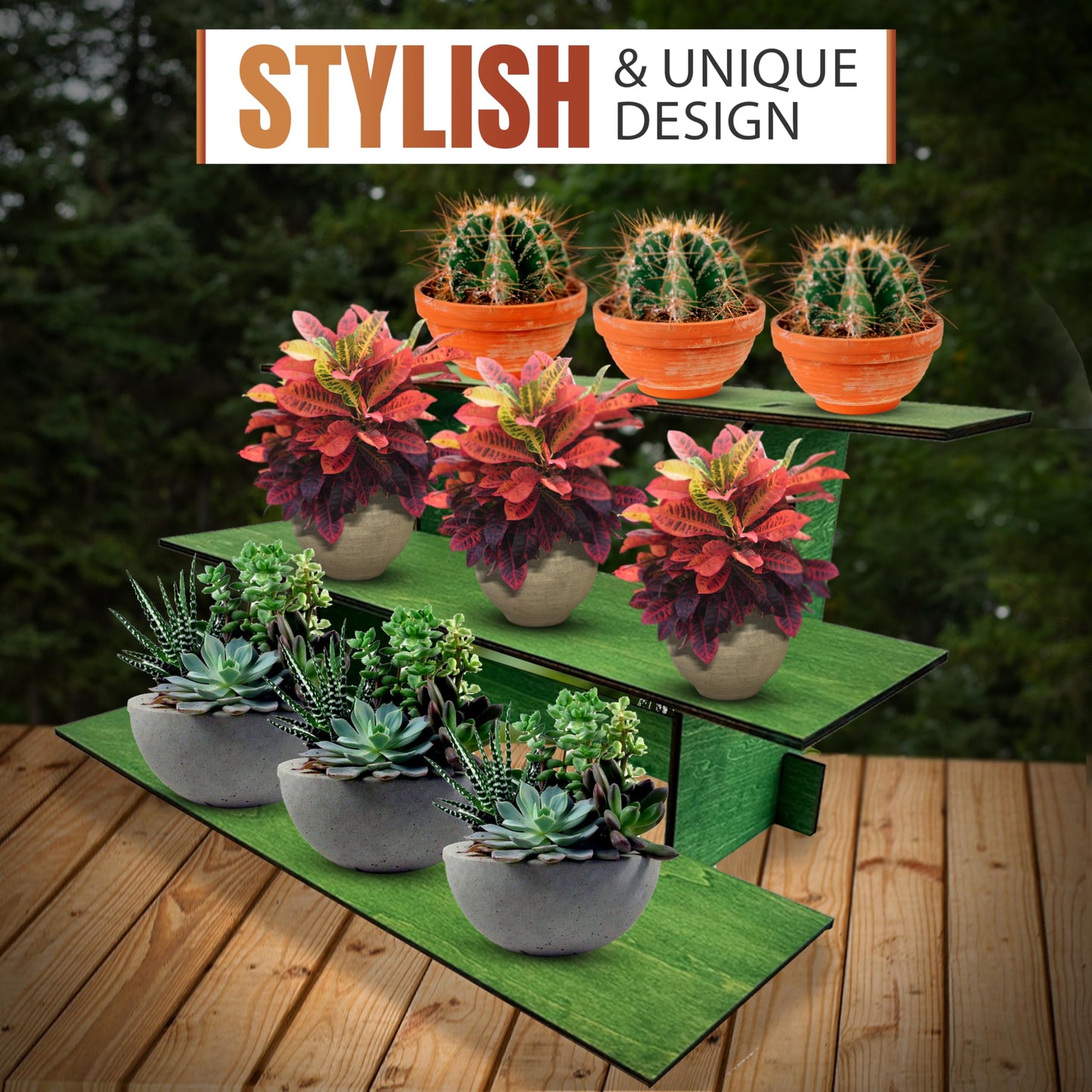 3-Tier Straight Retail Table Display Stand with Shelves for Products | 3 Step Straight Display Rack for Counter Top, Craft Shows, Farmers Market, Trade Shows, Pop ups, Soap Display, Candles (Green)