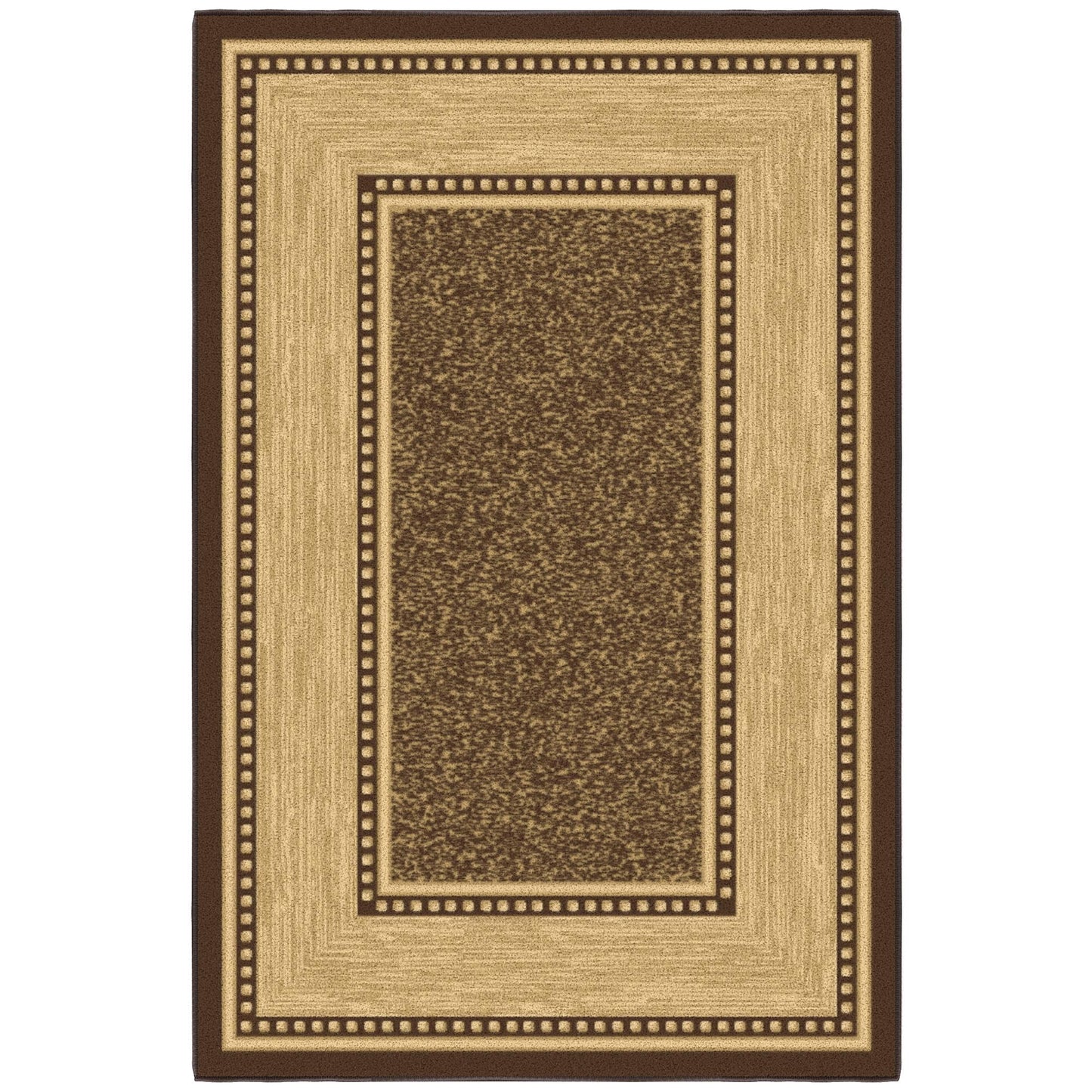 Ottomanson Area Rug 3'3" x 5' – Non Slip Rubber Backed Indoor Rug, Low Pile Accent Rug for Living Room, Bedroom, Entryway, Kitchen, Durable Floor Carpet, Border Brown
