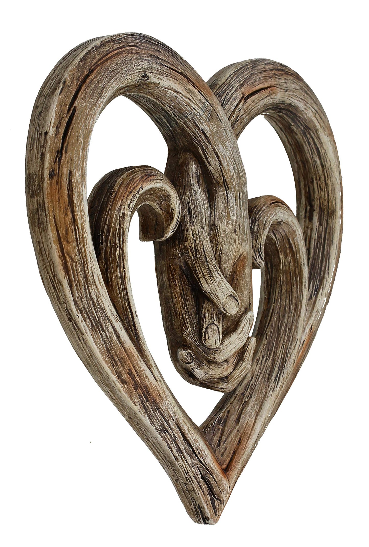 Top Brass Heart Holding Hands Wall Decor Decorative Art Sculpture - Faux Wood Finish - Forever Love