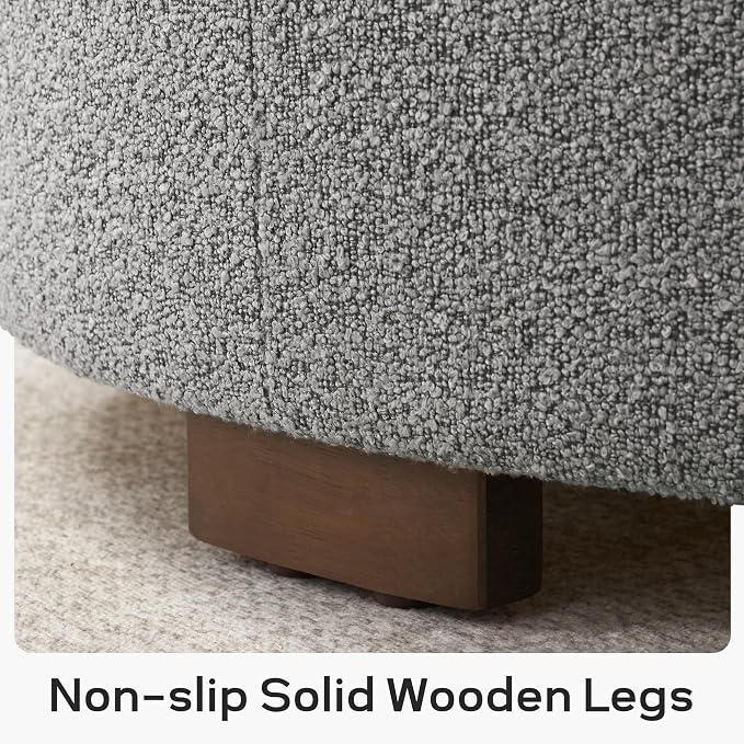 Zihanhome 30 Inch Round Storage Ottoman Coffee Table, Modern Boucle Ottoman with Lift-Off Lid and Solid Wood Legs for Living Room, Bedroom, Corners, Apartments (Light Grey)