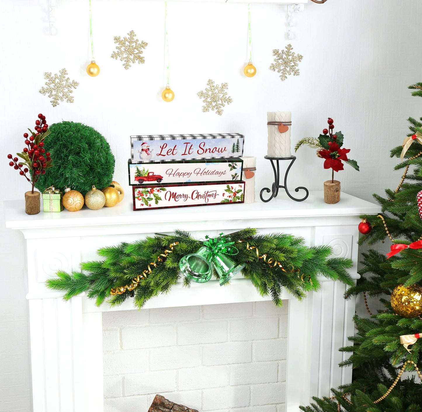 Gift Boutique - Christmas Table Decorations Set of 3 Table Topper Centerpiece for Desk, Shelf, Mantle, Home, Party Decor Snowman Winter Merry Christmas Happy Holidays Let it Snow Design