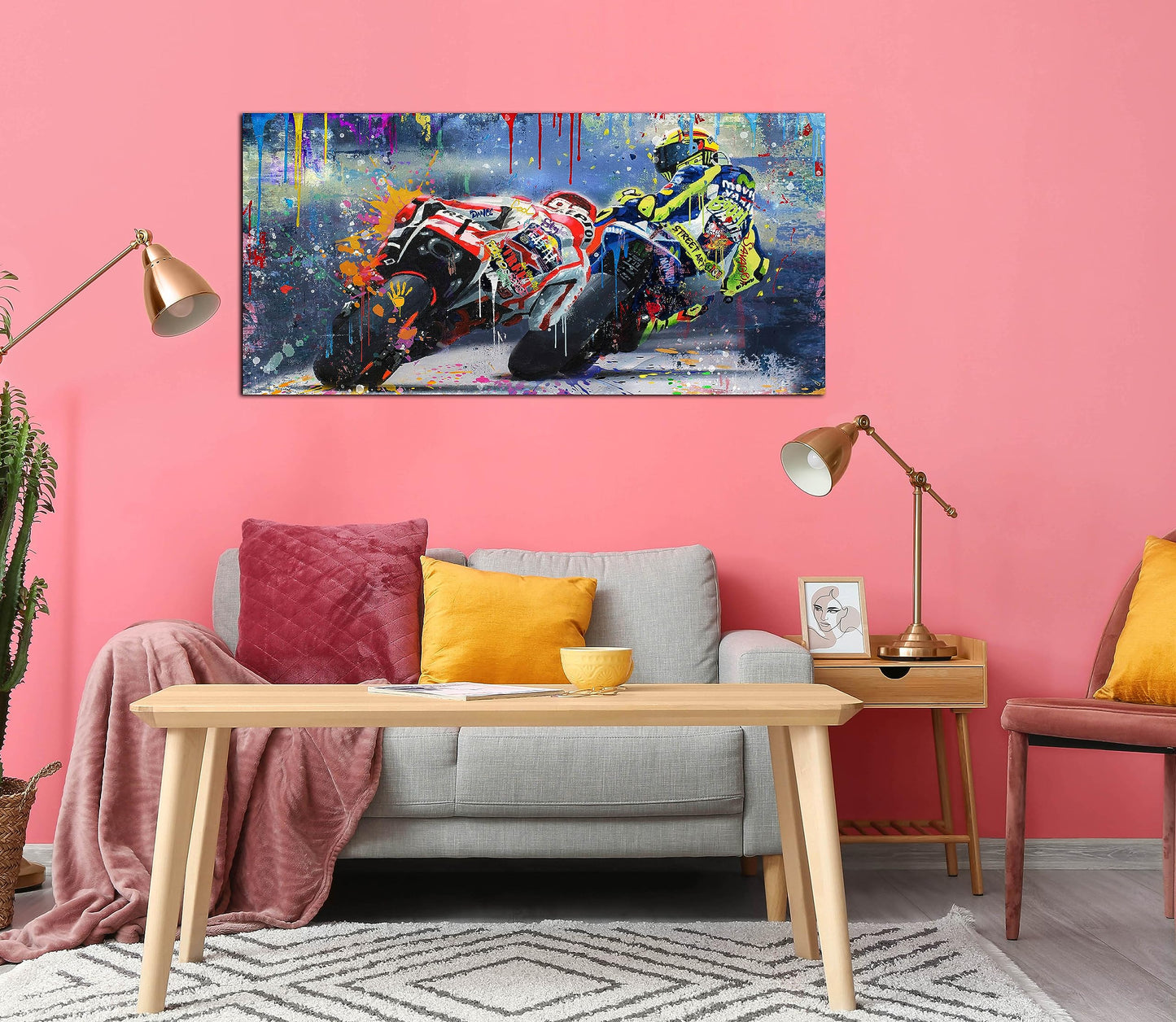CANEITO Graffiti Motorcycle Wall Art for Teen Boys Room, Cool Posters Bedroom Picture Art, Racer Sports Canvas Art Print Painting Wall Decor for Living Room, 40"x20"