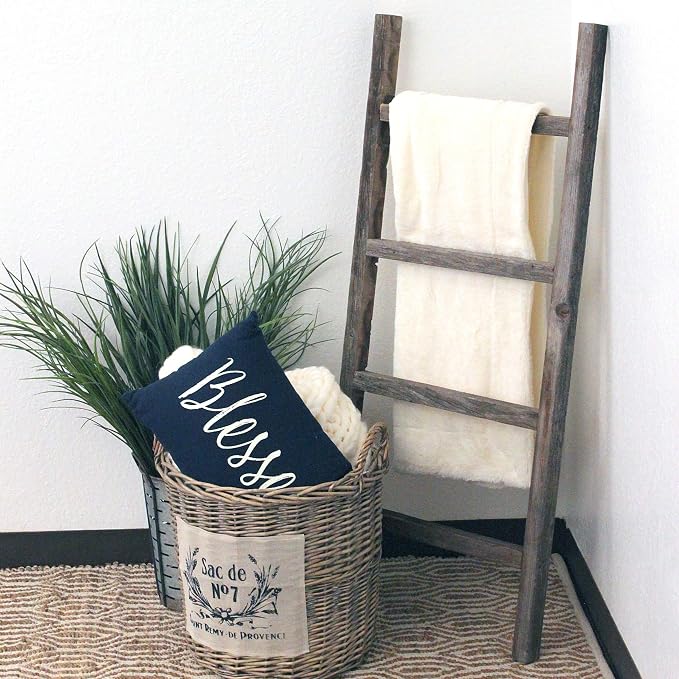 BARNWOODUSA Rustic Farmhouse Decorative Ladder - Our 47 inch Ladder can be Mounted Horizontally or Vertically and is Crafted from Upcycled Wood No Assembly Required Weathered Gray