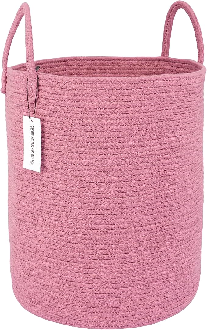 XUANGUO Cotton Rope Laundry Basket Hamper for Clothes Woven Storage Basket for Living Room Bedroom Boho Tall Rope Baskets for Blanket Toys Pillow Towels Baby Nursery Hamper Bin grape purple
