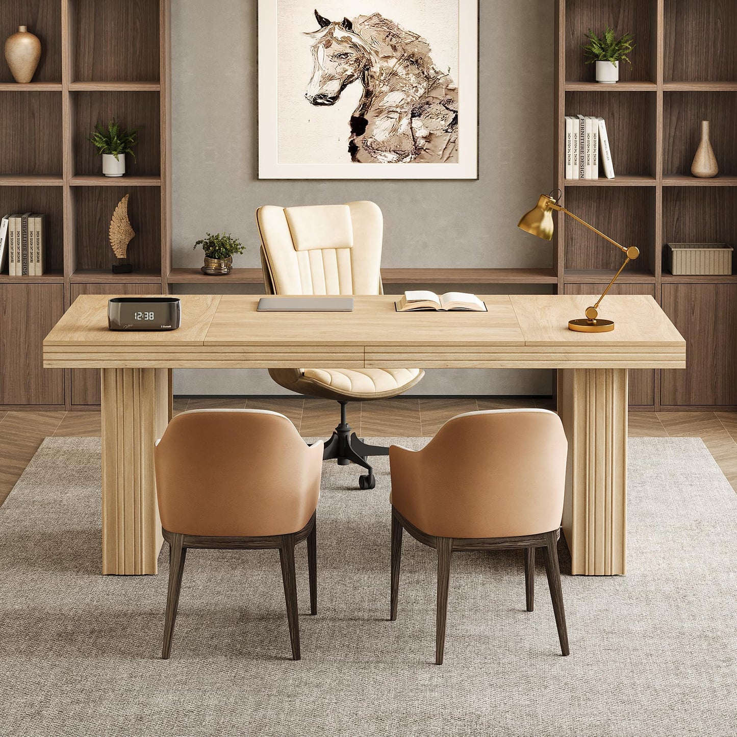 Tribesigns 63" Executive Desk, Modern Executive Office Desk with Thickened Desktop and Heavy-Duty Legs, Wood Writing Workstation Study Table Conference Table for Office, Natural