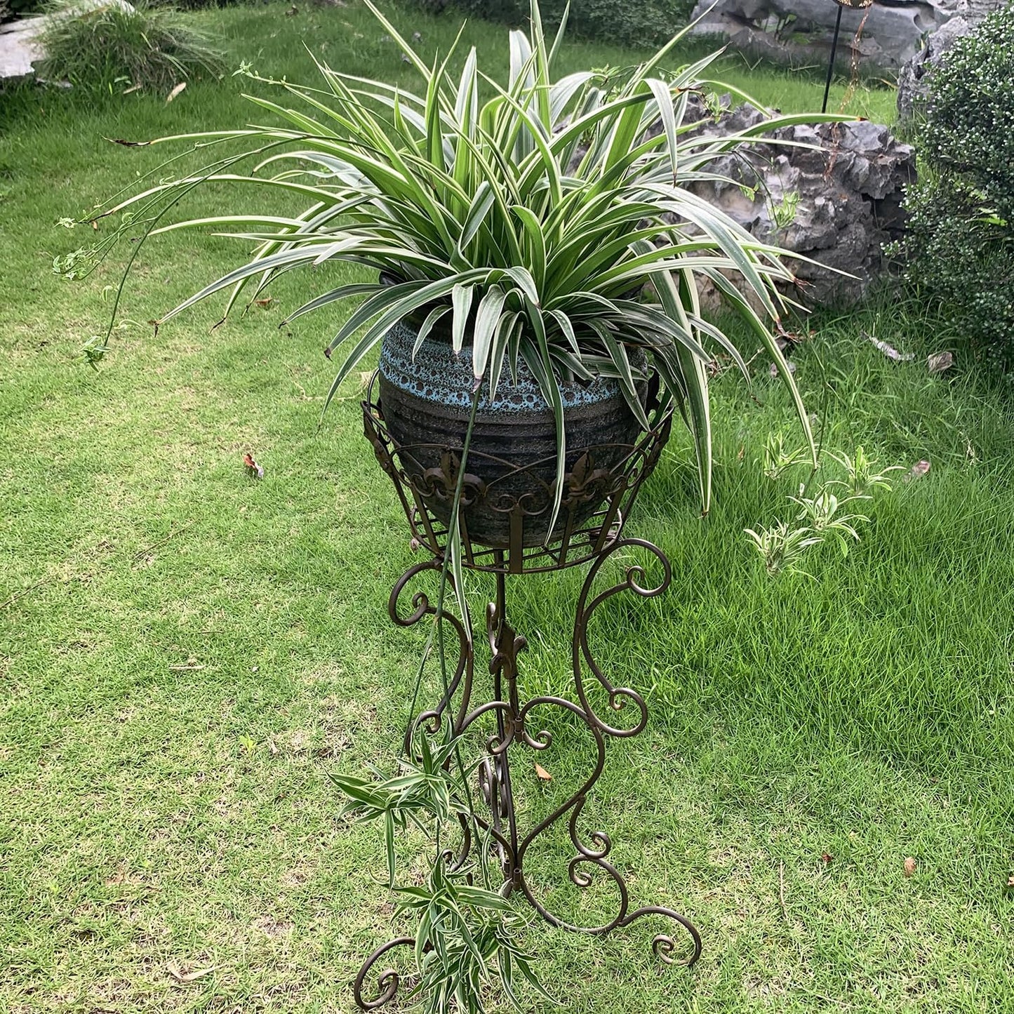 TICKCACY 2 Pack Metal Tall Plant Stands, 25 Inch Wrought Iron Plant Stand, Heavy Duty Pot Stand Pedestal Holders, Unique Decorative Potted Planter Display Rack for Indoor Outdoor Garden Patio Lawn