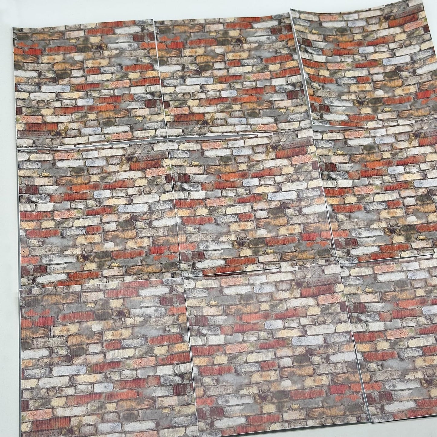 Attuslla 16 PCS Miniature Mini House Floor Tiles Self Adhesive Floor Tiles Faux 3D Brick Wall Paper Sticker for Mini House Decoration, 3.94 Inch, Red Brick B