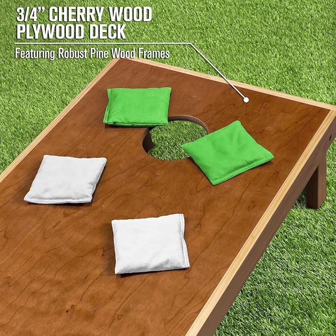 GoSports 4 ft x 2 ft Commercial Grade Cornhole Boards Set - Natural Wood Cornhole Boards, Choose from Different Bean Bag Color Combinations - White & Bright Green