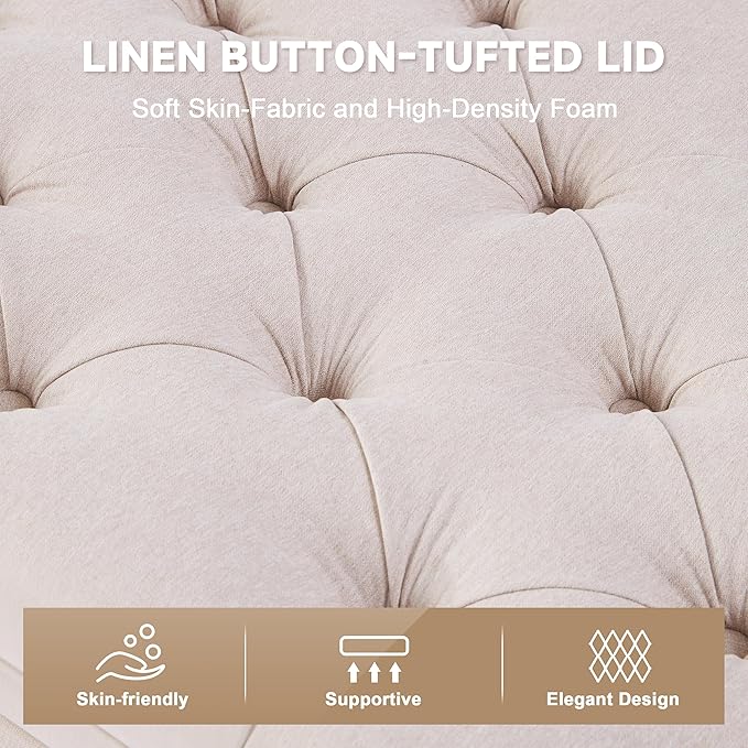 Mangodan 50" Storage Ottoman Bench, Tufted Ottoman with Storage for Living Room, Large End of Bed Ottomans, Modern Entryway Benchs, Window & Bedroom Benches for Foot of Bed (Beige)