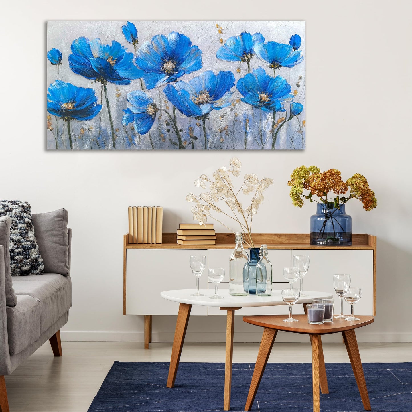 Tarfupth Blue Floral Canvas Wall Art for Bedroom Botanical Painting Wildflower Pictures Large Artwork for Living Room Office Home Wall Decor 20x40 Inch