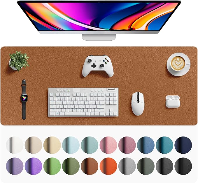 Aothia Faux Leather Desk Mat - Large Mouse Pad, Non-Slip PU Leather Blotter, Waterproof Writing Surface for Office and Home (Brown, 42" x 17")